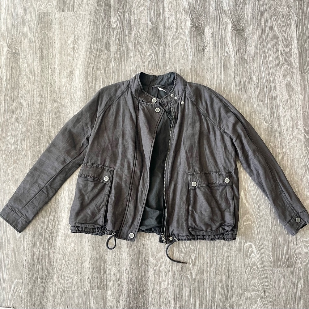 Free People Faded Black Jacket | Adorable Drawstring Utility Jacket Size Small